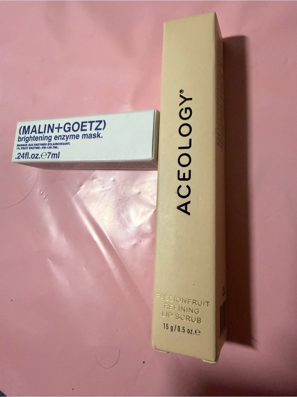 Malin + Goetz brightening mask and Aceology refining lip scrub